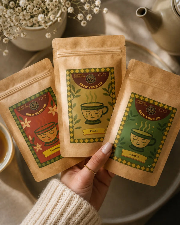 Brew Your Sip Trial Pack 2 – Green Tea Discovery Set with Pearl, Jasmine and Marvel green teas sampler India