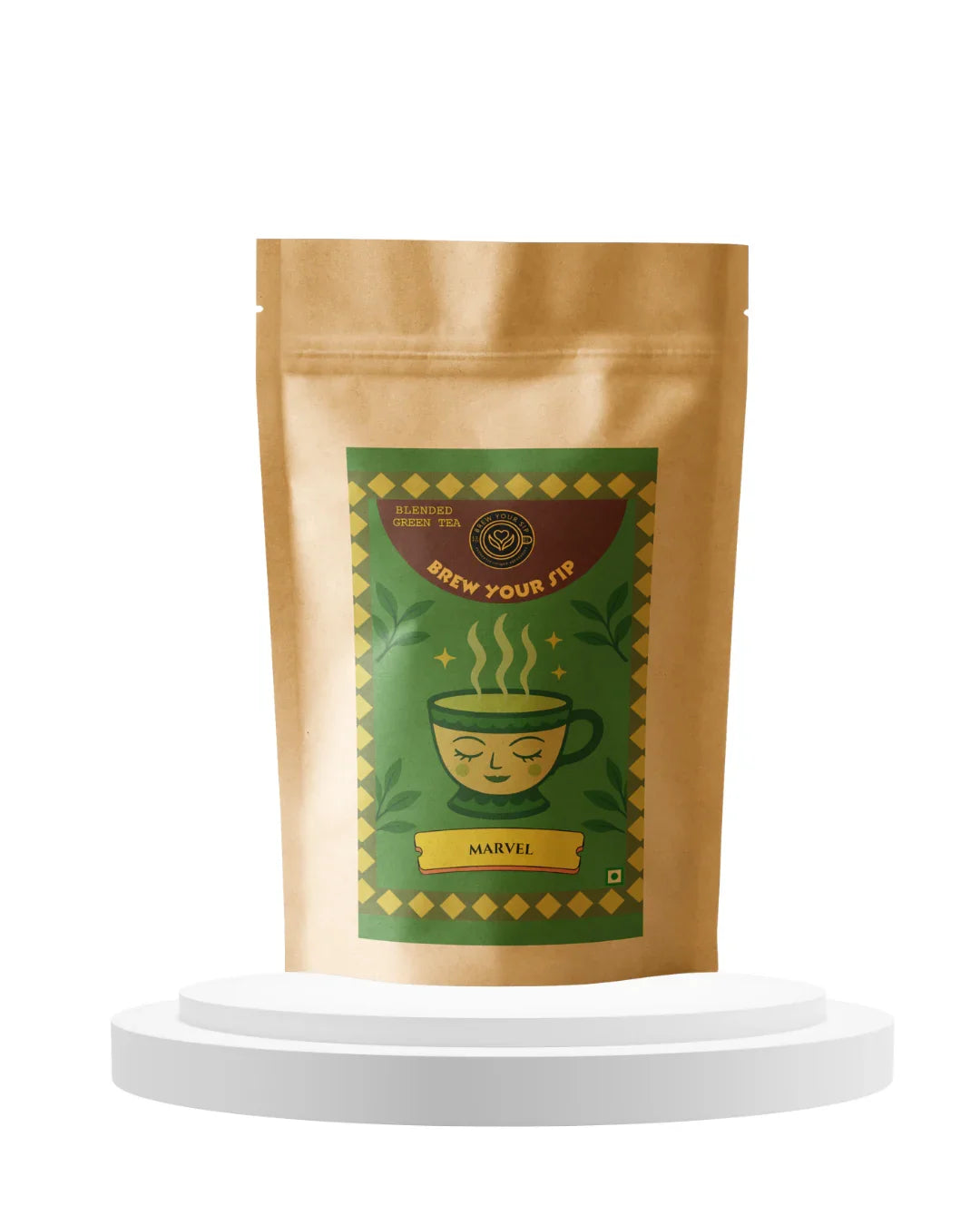 Green tea packaging with green label on a white background