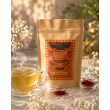 Brew Your Sip Saffron White Tea product packaging – premium white tea with real saffron, low caffeine