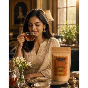Brew Your Sip Second Flush Darjeeling Tea brewed cup showing deep amber liquor with muscatel character