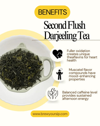 Loose Second Flush Darjeeling Tea leaves placed on tea saucer