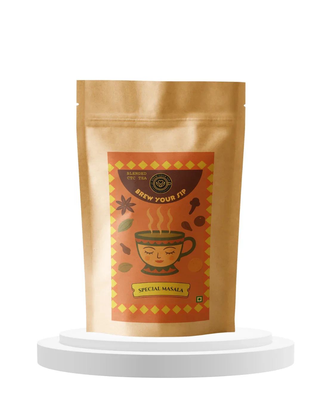 Brown packaging of Special Masala with a decorative label on a white background