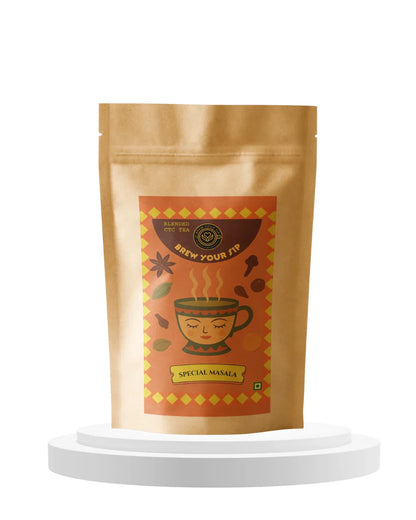 Brown packaging of Special Masala with a decorative label on a white background