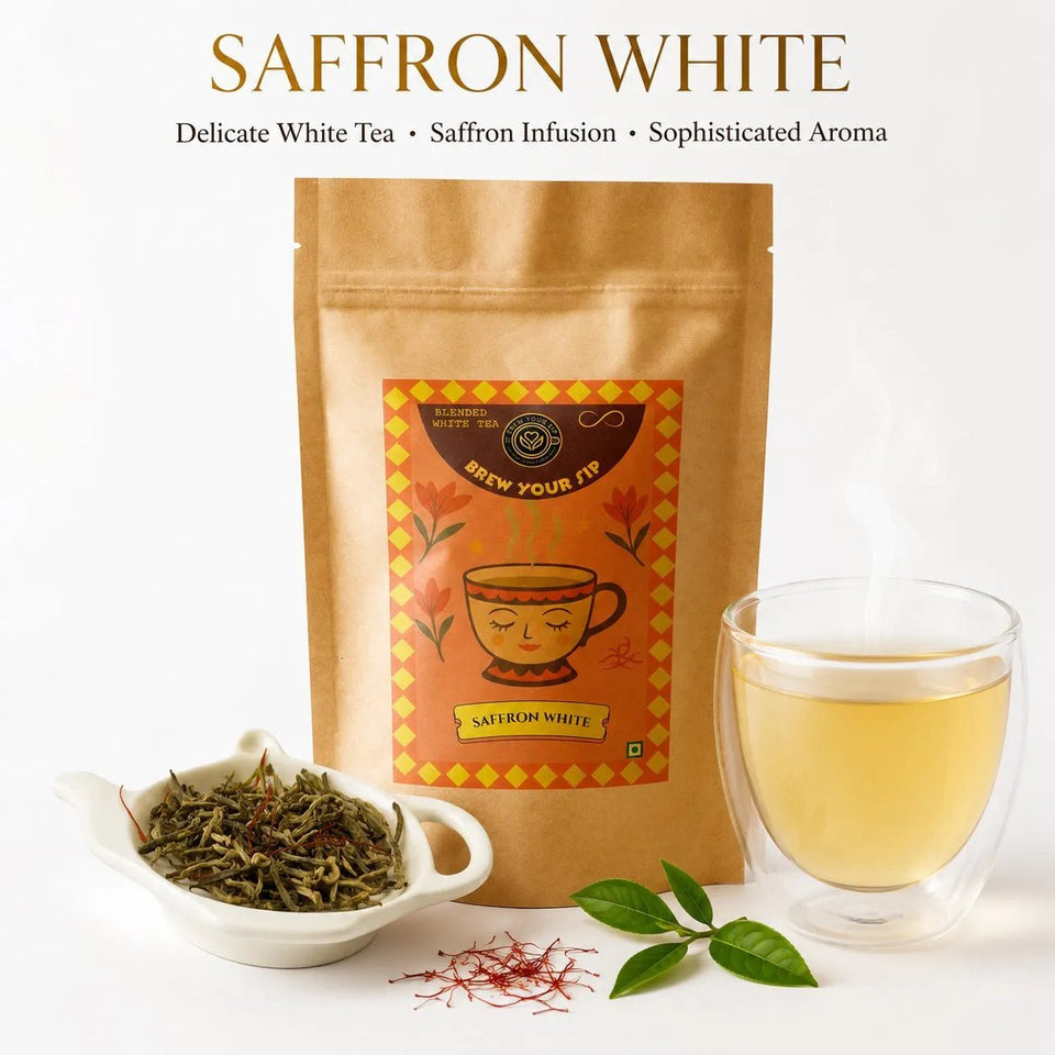 Loose Leaf White Tea with Saffron | Kashmiri Saffron White Tea - Brew Your Sip