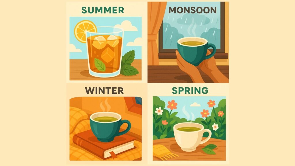 An informative graphic showing different seasons graphic in the context related to tea