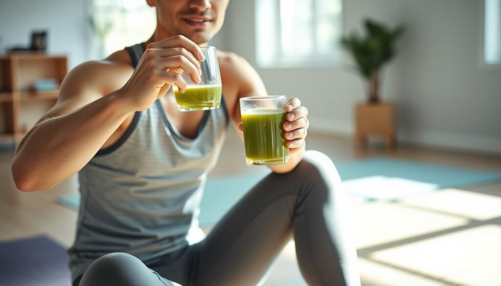Person drinking green tea after exercise session